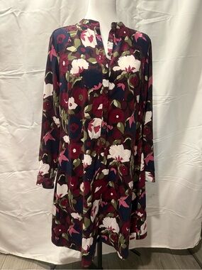 Merona Burgundy Floral Long-Sleeve Tunic Dress